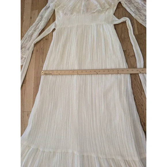 VTG 70s Prairie Maxi Dress Ivory Lace Victorian Revival S Boho Cottagecore Bride - Picture 14 of 16